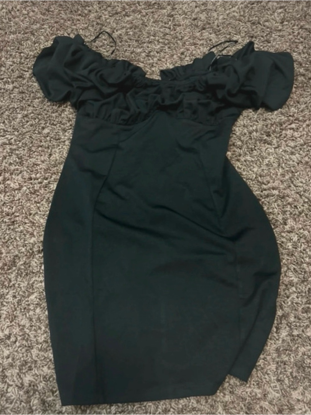 Symphony Black One-Shoulder Ruched Bodice Dress